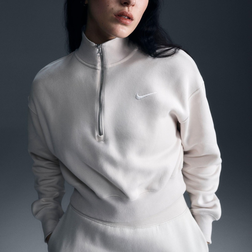 Nike Phoenix Fleece Half Zip Sweatshirt Beige Cropped Cotton Blend Size XL